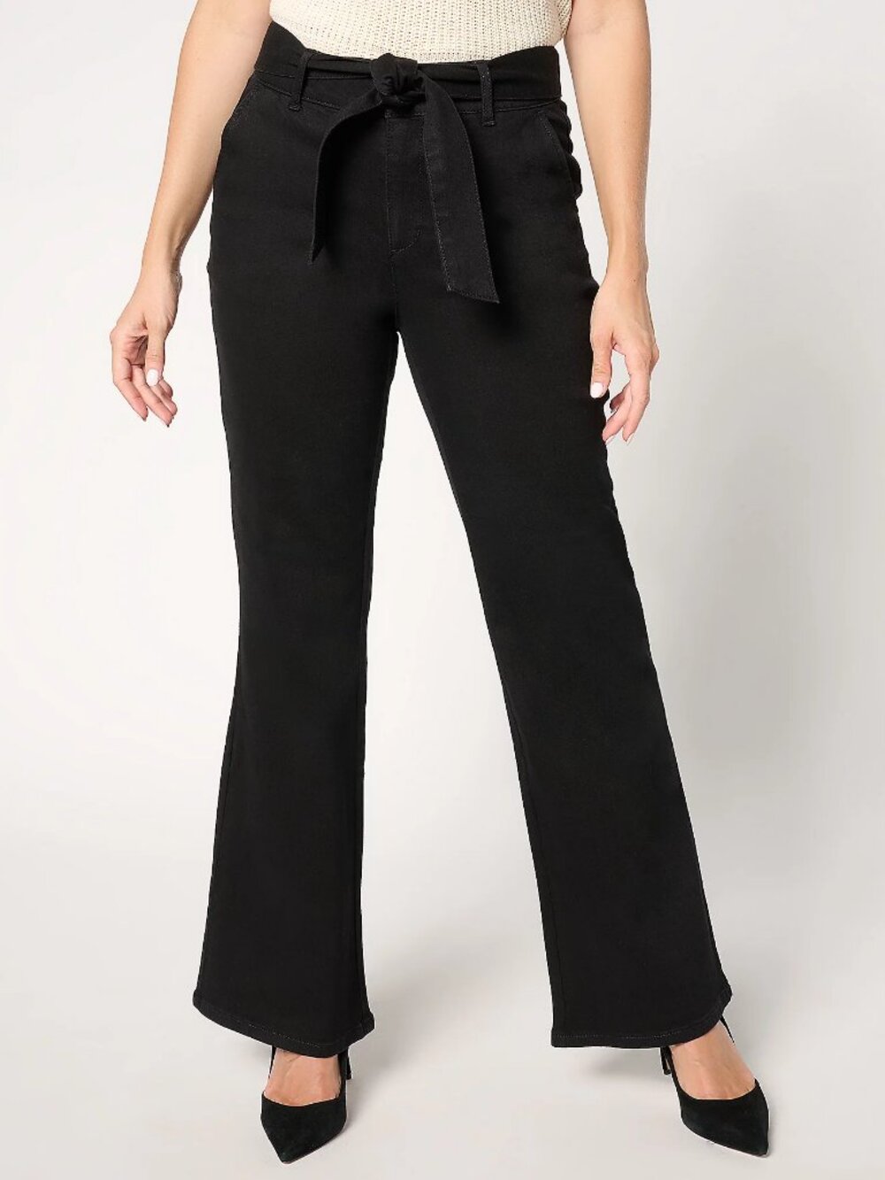 Studio Park x Shawn Killinger Petite Self-Belted Flare Jean -Blk Sz 12P a663901